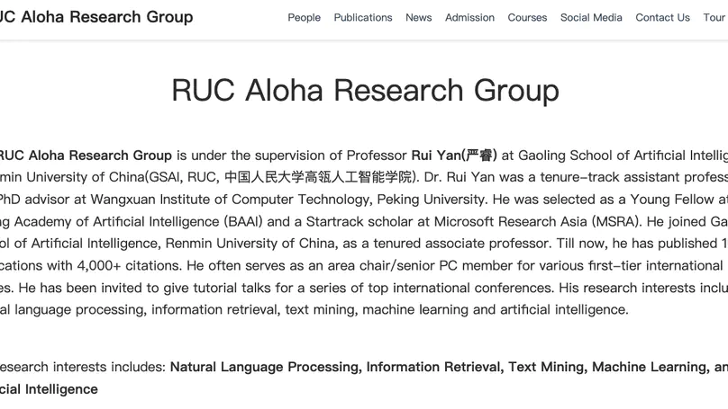 The RUC Aloha Lab Homepage is Initially Built By Qizhi Pei